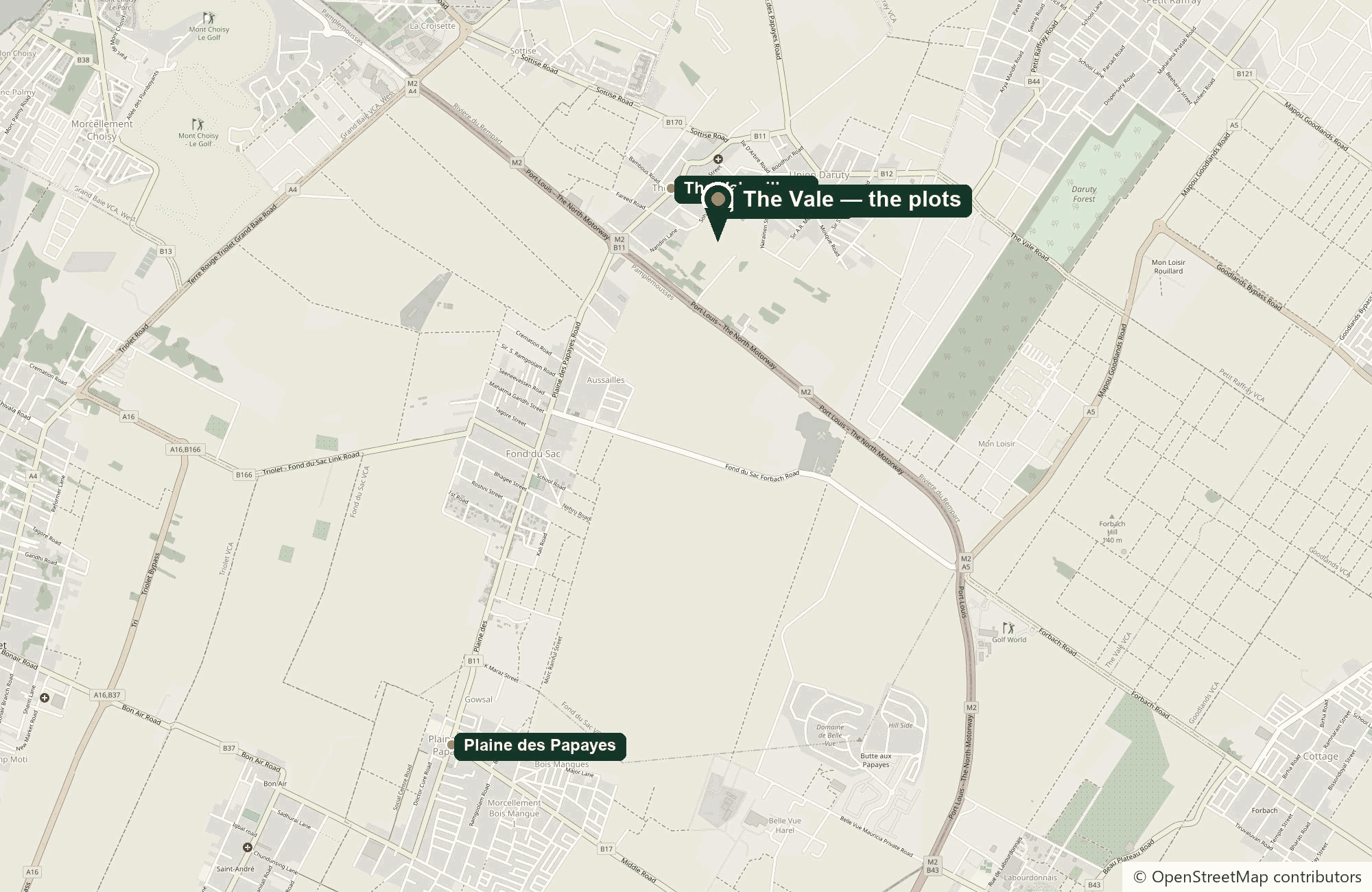 Location map: The Vale, near Grand Baie